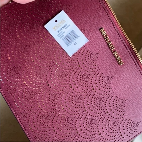 Michael Kors Wine Red Laser-Cut Pouch